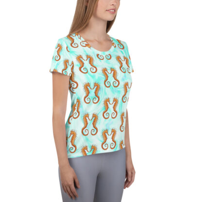 CAVIS Seahorse Pattern Women's Tech Athletic Shirt - Light Blue - Right