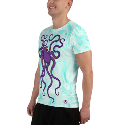 CAVIS Purple Octopus Men's Tech Athletic Shirt - Light Blue - Left