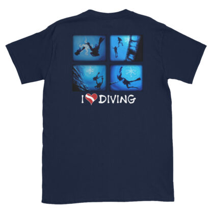 CAVIS Scuba Diver Silhouette T-Shirt - I Love Diving Shirt - Navy Blue - Back