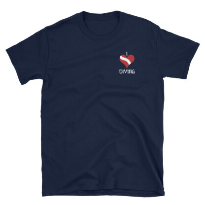 CAVIS Scuba Diver Silhouette T-Shirt - I Love Diving Shirt - Navy Blue - Front
