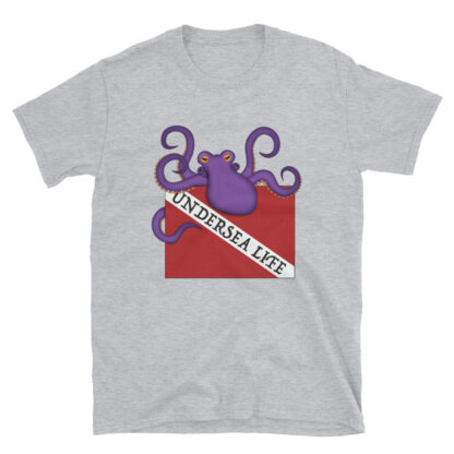 CAVIS Dive Flag Octopus T-Shirt - Scuba Diver Shirt - Light Gray - Front