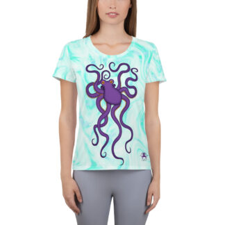 CAVIS Purple Octopus Women’s Tech Athletic Shirt – Light Blue – Front