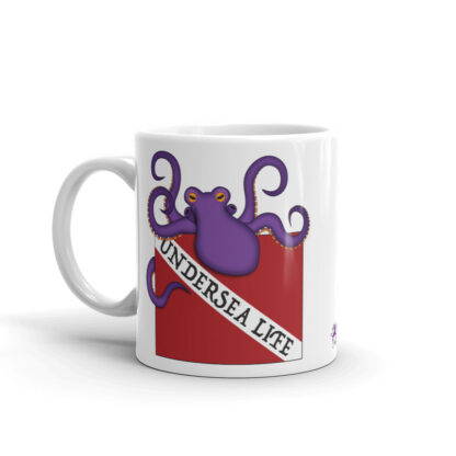CAVIS Purple Octopus Dive Flag Mug, Scuba Undersea Life Coffee Cup Gift - 11 oz. - Front
