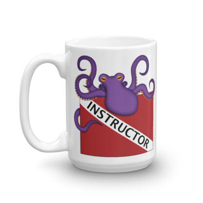 CAVIS Purple Octopus Dive Flag Mug, Scuba Instructor Coffee Cup Gift - 15 oz. - Front