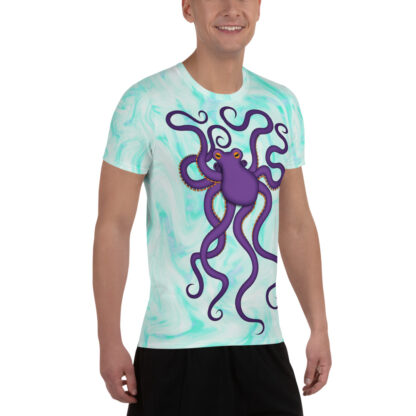 CAVIS Purple Octopus Men's Tech Athletic Shirt - Light Blue - Right