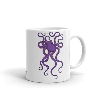 CAVIS Purple Octopus Dive Flag Mug, Scuba Divemaster Coffee Cup Gift - 11 oz. - Back