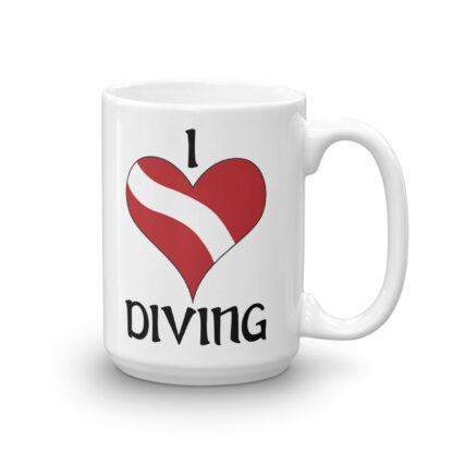 CAVIS Dive Flag Heart Mug, I Love Diving Scuba Coffee Cup Gift - 15 oz.
