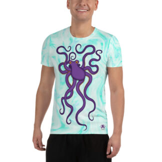 CAVIS Purple Octopus Men’s Tech Athletic Shirt – Light Blue – Front