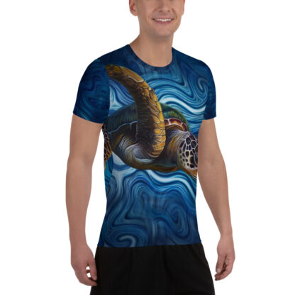 CAVIS Tea Turtle Men's Tech Athletic Shirt - Blue - Right