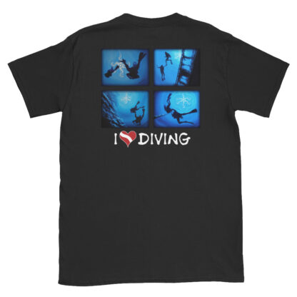 CAVIS Scuba Diver Silhouette T-Shirt - I Love Diving Shirt - Black - Back