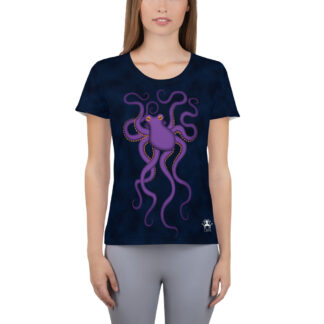 CAVIS Purple Octopus Women’s Tech Athletic Shirt – Dark Blue – Front