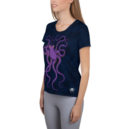CAVIS Purple Octopus Women's Tech Athletic Shirt - Dark Blue - Left