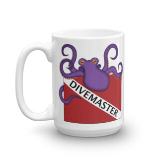 CAVIS Purple Octopus Dive Flag Mug, Scuba Divemaster Coffee Cup Gift - 15 oz. - Front