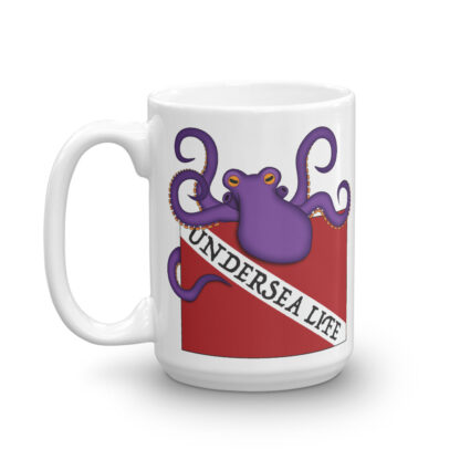 CAVIS Purple Octopus Dive Flag Mug, Scuba Undersea Life Coffee Cup Gift - 15 oz. - Front