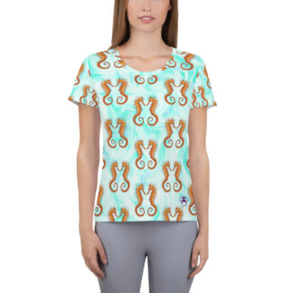 CAVIS Seahorse Pattern Women’s Tech Athletic Shirt – Light Blue – Front