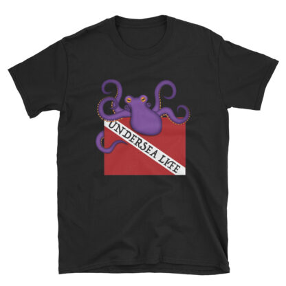 CAVIS Dive Flag Octopus T-Shirt - Scuba Diver Shirt - Black - Front