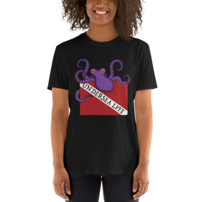 CAVIS Dive Flag Octopus Women's T-Shirt - Scuba Diver Shirt - Black - Front