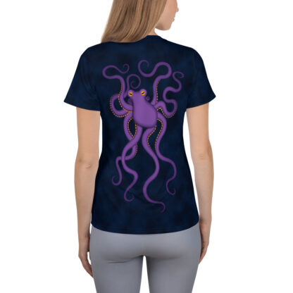 CAVIS Purple Octopus Women's Tech Athletic Shirt - Dark Blue - Back