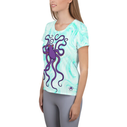 CAVIS Purple Octopus Women's Tech Athletic Shirt - Light Blue - Left