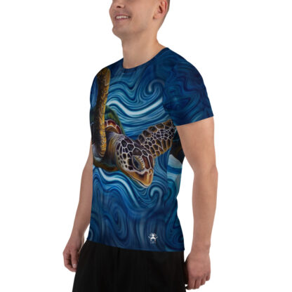 CAVIS Tea Turtle Men's Tech Athletic Shirt - Blue - Left
