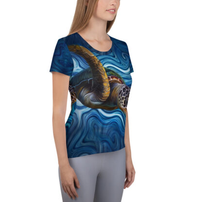 CAVIS Tea Turtle Women's Tech Athletic Shirt - Blue - Right