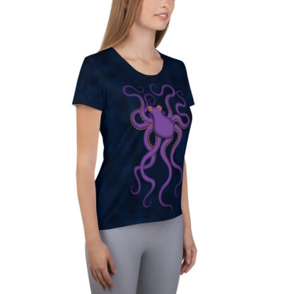 CAVIS Purple Octopus Women's Tech Athletic Shirt - Dark Blue - Right