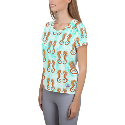 CAVIS Seahorse Pattern Women's Tech Athletic Shirt - Light Blue - Left