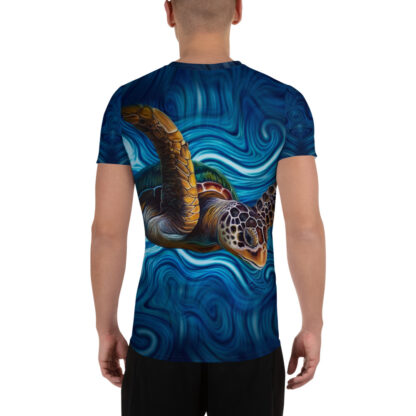 CAVIS Tea Turtle Men's Tech Athletic Shirt - Blue - Back