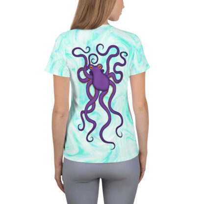 CAVIS Purple Octopus Women's Tech Athletic Shirt - Light Blue - Back