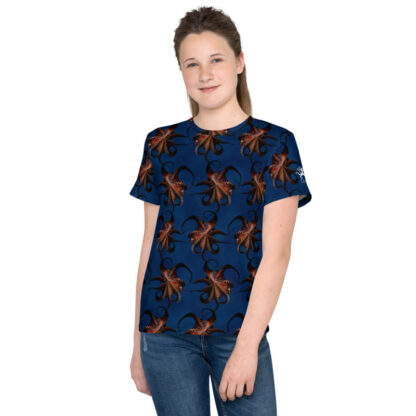 CAVIS Flying Octopus Shirt - Blue All Over Print T-shirt - Youth - Front