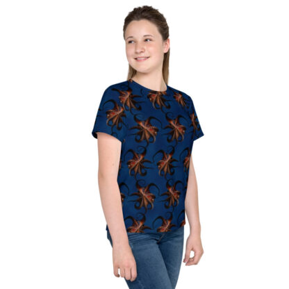 CAVIS Flying Octopus Shirt - Blue All Over Print T-shirt - Youth - Right