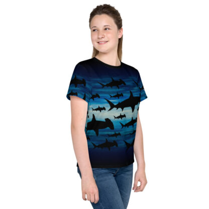 CAVIS Hammerhead Shark Pattern Shirt - Blue All Over Print T-shirt - Youth - Right