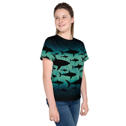 CAVIS Shark Pattern Shirt - Teal All Over Print T-shirt - Youth - Right
