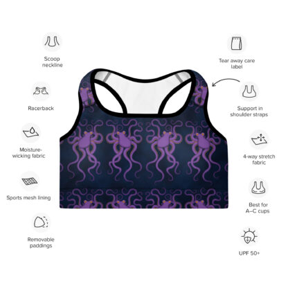 Cavis Purple Octopus Pattern Padded Sports Bra