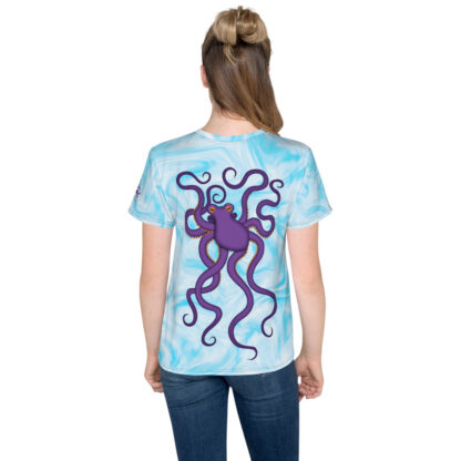 CAVIS Purple Octopus Shirt - Light Blue All Over Print T-shirt - Youth Girl's - Back