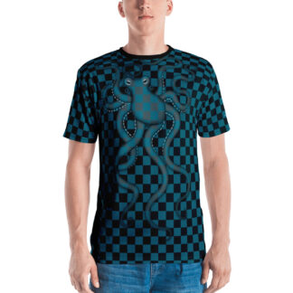 CAVIS 80’s Retro Style Checkered Camouflage Octopus Shirt – All Over Print T-shirt – Men’s – Front