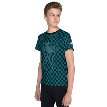 CAVIS 80's Retro Style Checkered Camouflage Octopus Shirt - All Over Print T-shirt - Youth - Left
