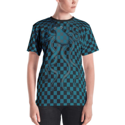 CAVIS 80's Retro Style Checkered Camouflage Octopus Shirt - All Over Print T-shirt - Women's - Front