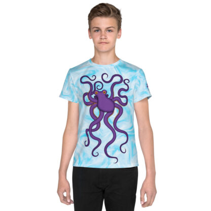 CAVIS Purple Octopus Youth Shirt - Light Blue All Over Print T-shirt - Youth - Front