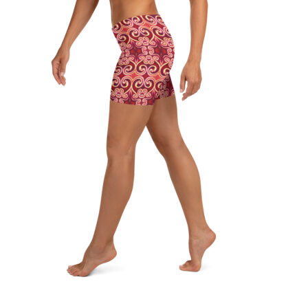 CAVIS Celtic Fire Boy Shorts - Red Pattern Yoga Shorts - Alternative Athletic Swim Bottom - Left