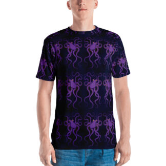 CAVIS Purple Octopus Pattern Men’s Shirt – Dark Blue All Over Print T-Shirt – Front