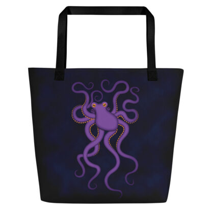 CAVIS Purple Octopus Beach Bag - Dark Blue Background