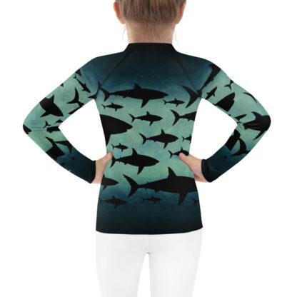 CAVIS a Shark Pattern Kid's Rash Guard, Sun Protection Swim Shirt - Back