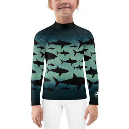 CAVIS a Shark Pattern Kid's Rash Guard, Sun Protection Swim Shirt - Front