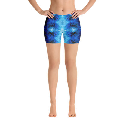 CAVIS Blue Ocean Octopus Boy Shorts - Underwater Pattern Yoga Shorts - Alternative Athletic Swim Bottom - Front 2