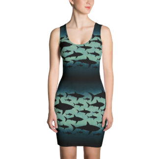 CAVIS Shark Fitted Dress - Dark green teal Sexy Fashion - Front
