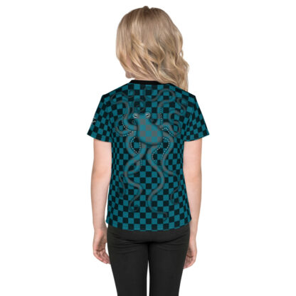 CAVIS 80's Retro Style Checkered Camouflage Octopus Shirt - All Over Print T-shirt - Kids - Back