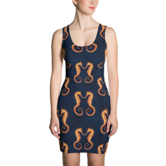 CAVIS Seahorse Pattern Fitted Dress – Dark Blue Sexy Fashion – Front