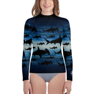 CAVIS a Shark Pattern Youth Rash Guard, Sun Protection Swim Shirt – Front