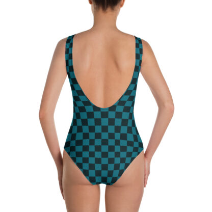 CAVIS 80's Retro Style Checkered Camouflage Swimsuit - Green Black - Women's - Back
